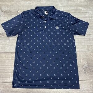 FootJoy Polo Shirt Kids Junior Boys XL Blue Golf Clubs Print Stretch Top